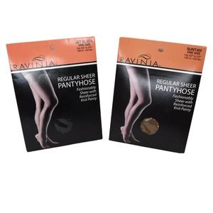 RAVINIA One Size Regular Sheer Pantyhose 2 Pair Suntan Jet Black